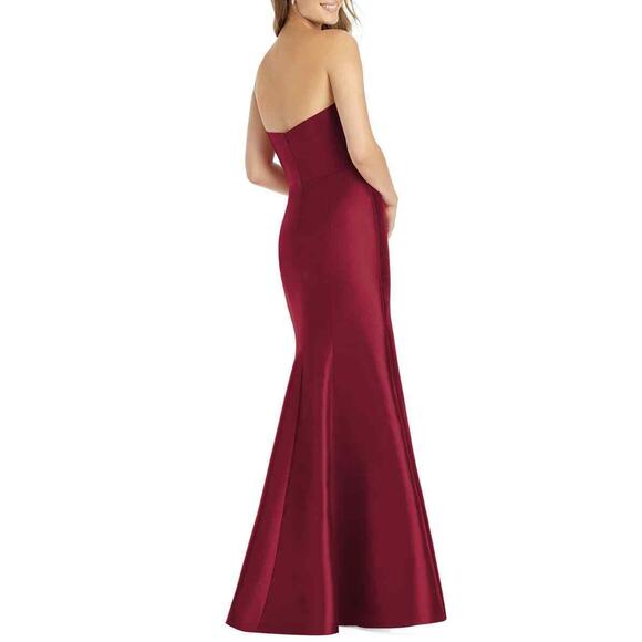 Alfred Sung D759 Satin Twill Strapless Burgundy Trumpet Slit Dress Gown Size 18 - Picture 7 of 7